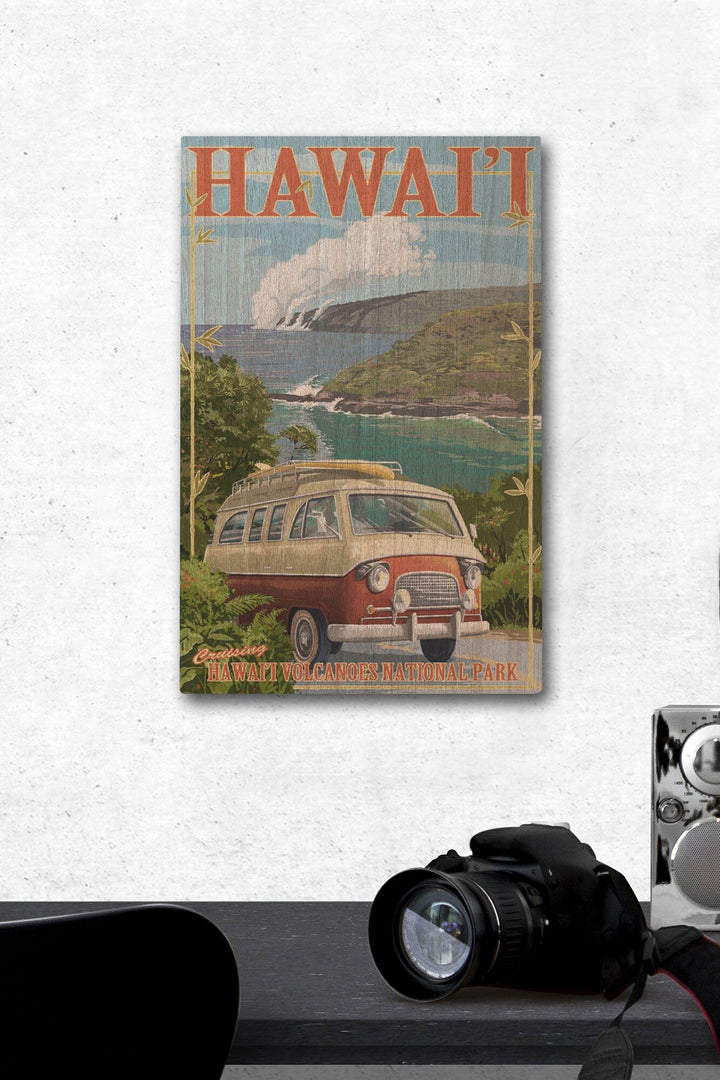 Hawaii Volcanoes National Park, Hawaii, Camper Van, Lantern Press Artwork, Wood Signs and Postcards Wood Lantern Press 12 x 18 Wood Gallery Print 