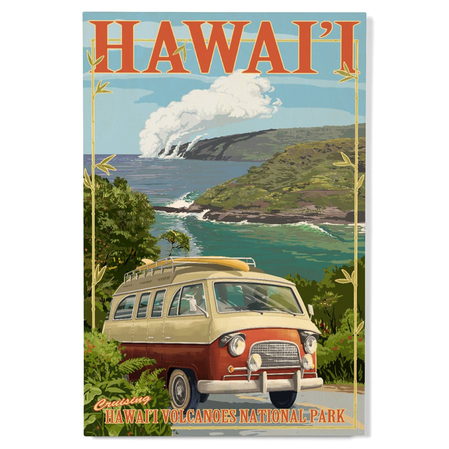 Hawaii Volcanoes National Park, Hawaii, Camper Van, Lantern Press Artwork, Wood Signs and Postcards Wood Lantern Press 