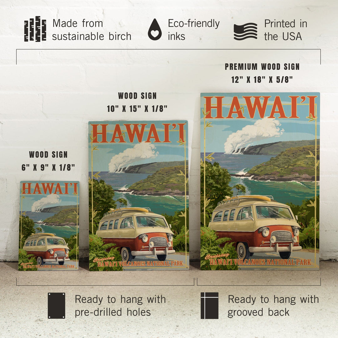 Hawaii Volcanoes National Park, Hawaii, Camper Van, Lantern Press Artwork, Wood Signs and Postcards Wood Lantern Press 