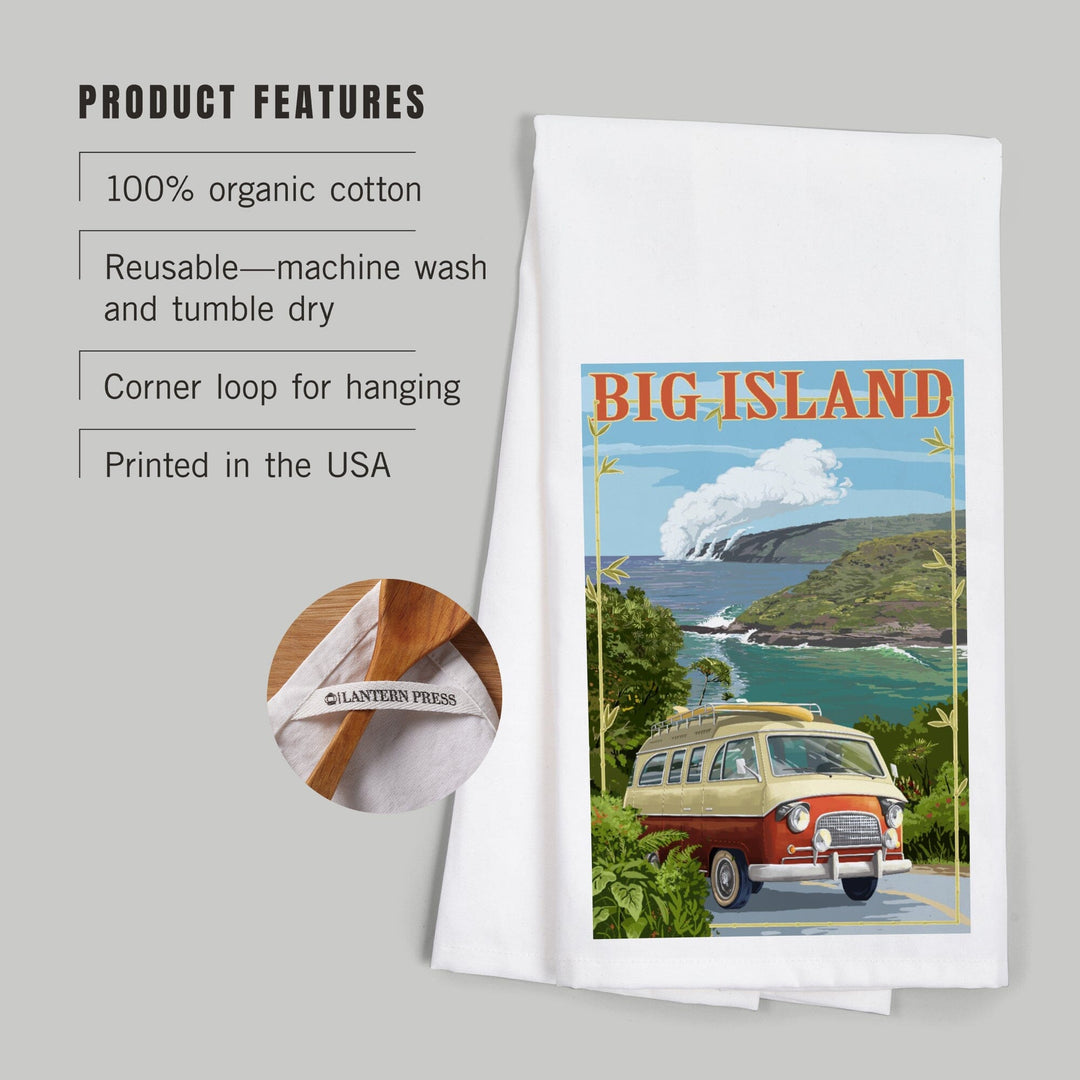 Hawaii Volcanoes National Park, Hawaii, Camper Van, Organic Cotton Kitchen Tea Towels Kitchen Lantern Press 
