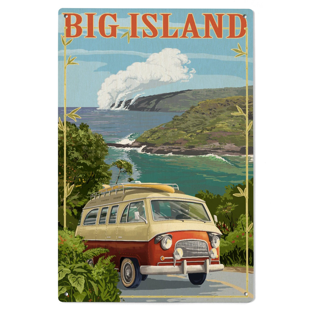 Hawaii Volcanoes National Park, Hawaii, Camper Van, Wood Signs and Postcards Wood Lantern Press 