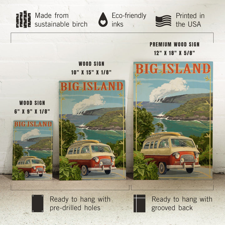Hawaii Volcanoes National Park, Hawaii, Camper Van, Wood Signs and Postcards Wood Lantern Press 