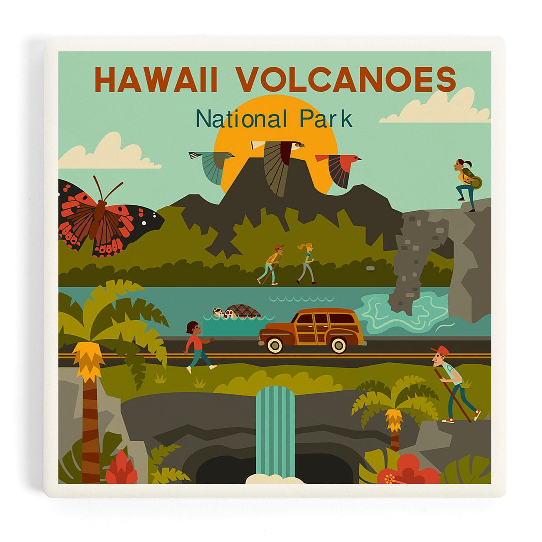 Hawaii Volcanoes National Park, Hawaii, Geometric National Park Series, Coasters Coasters Lantern Press 