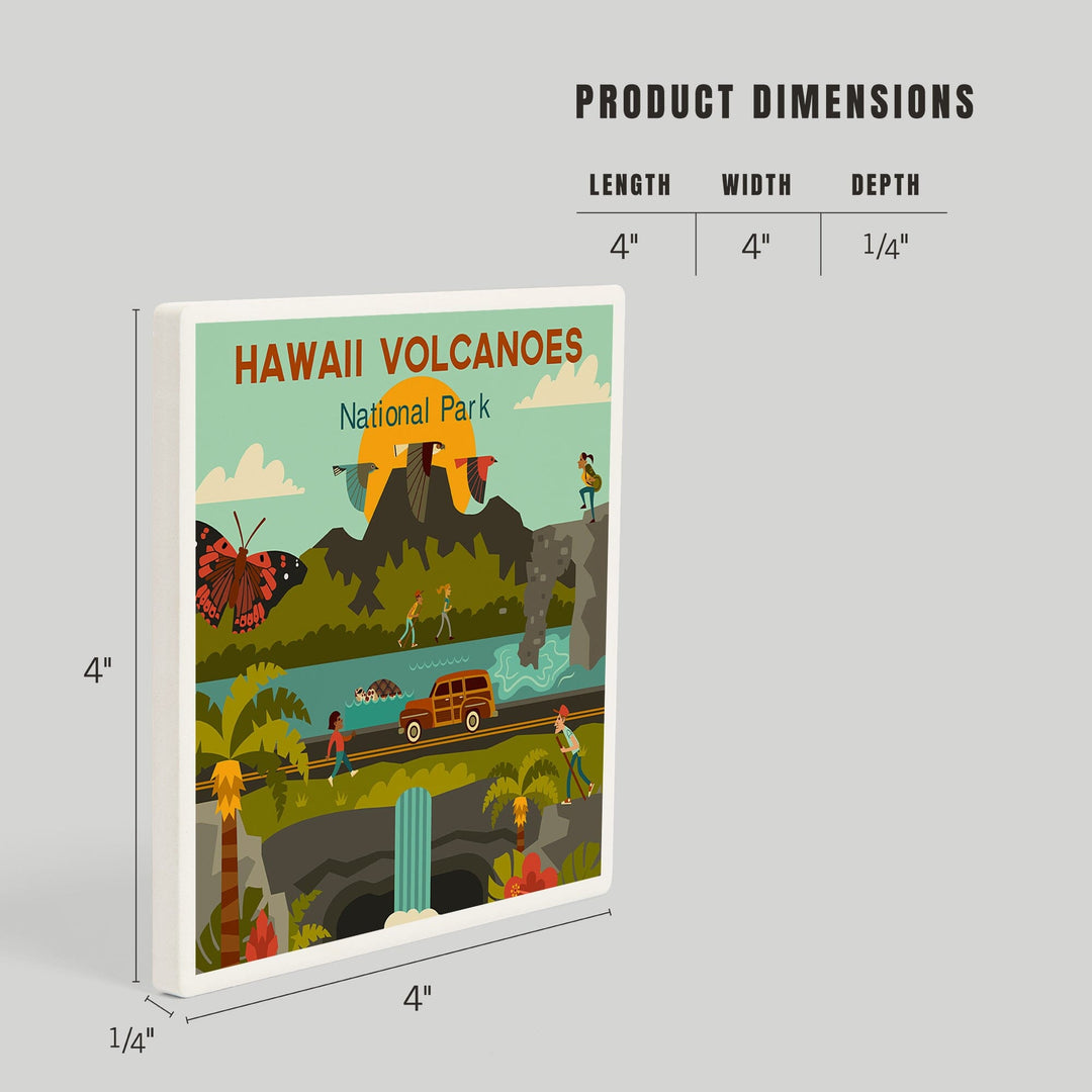 Hawaii Volcanoes National Park, Hawaii, Geometric National Park Series, Coasters Coasters Lantern Press 