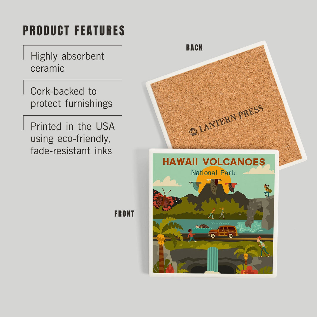 Hawaii Volcanoes National Park, Hawaii, Geometric National Park Series, Coasters Coasters Lantern Press 