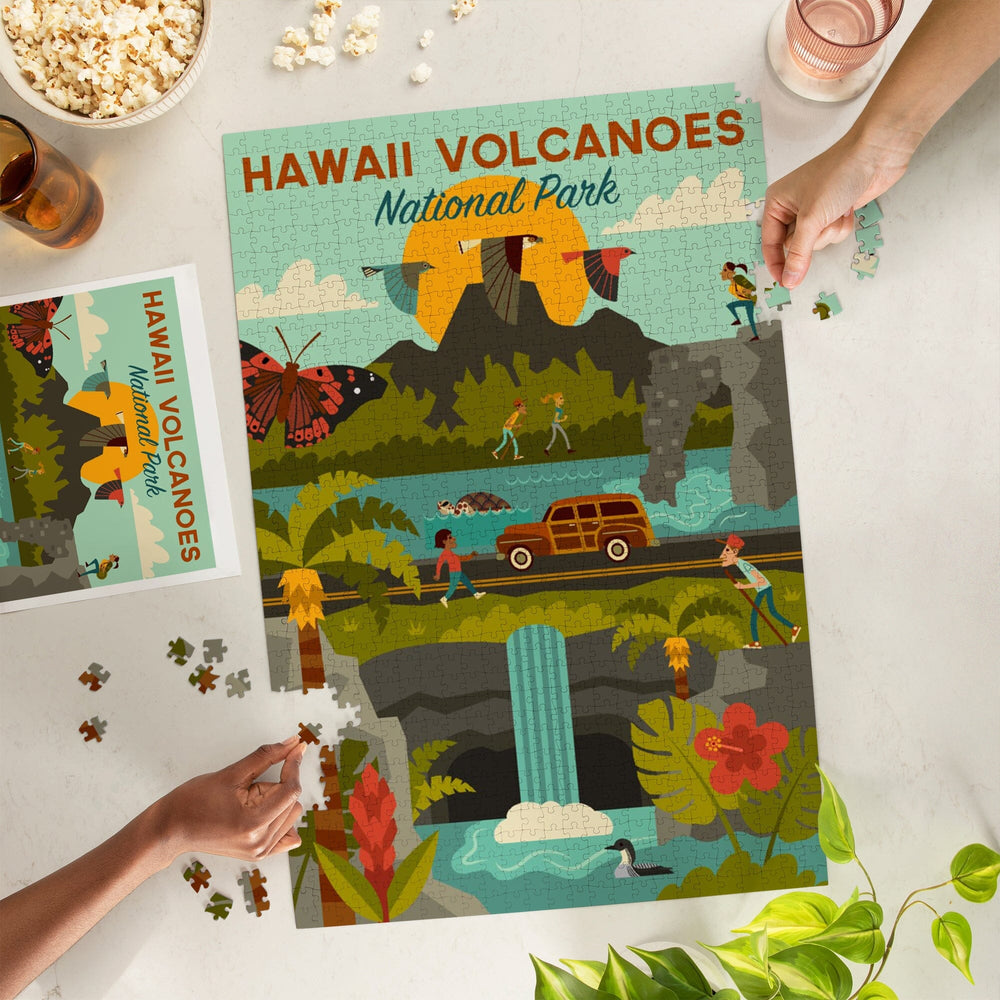 Hawaii Volcanoes National Park, Hawaii, Geometric National Park Series, Jigsaw Puzzle Puzzle Lantern Press 