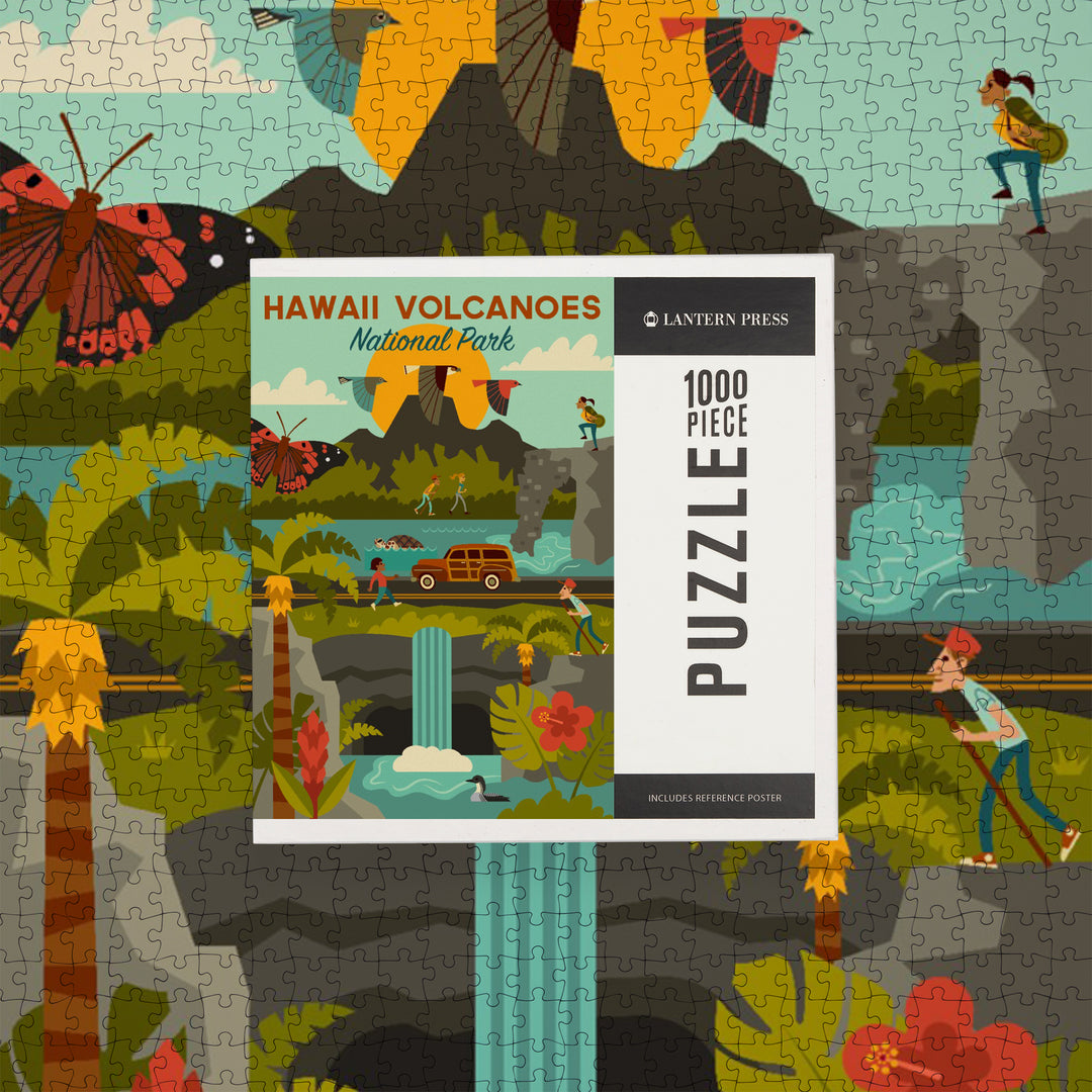 Hawaii Volcanoes National Park, Hawaii, Geometric National Park Series, Jigsaw Puzzle Puzzle Lantern Press 
