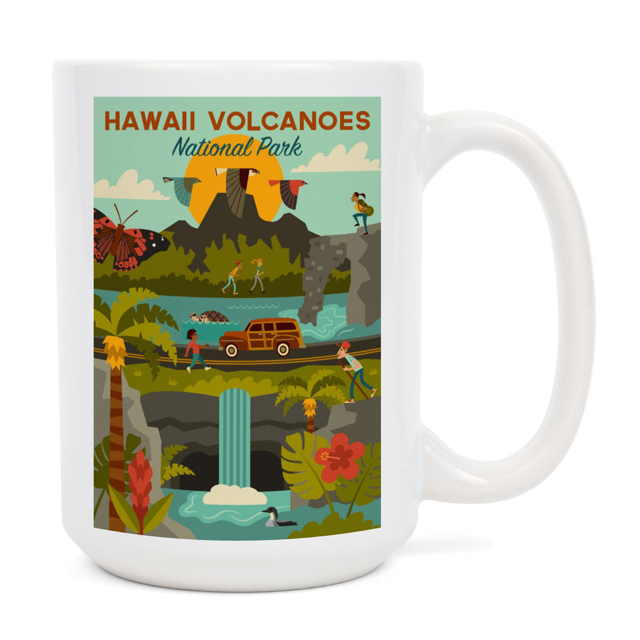 Hawaii Volcanoes National Park, Hawaii, Geometric National Park Series, Lantern Press Artwork, Ceramic Mug Mugs Lantern Press 