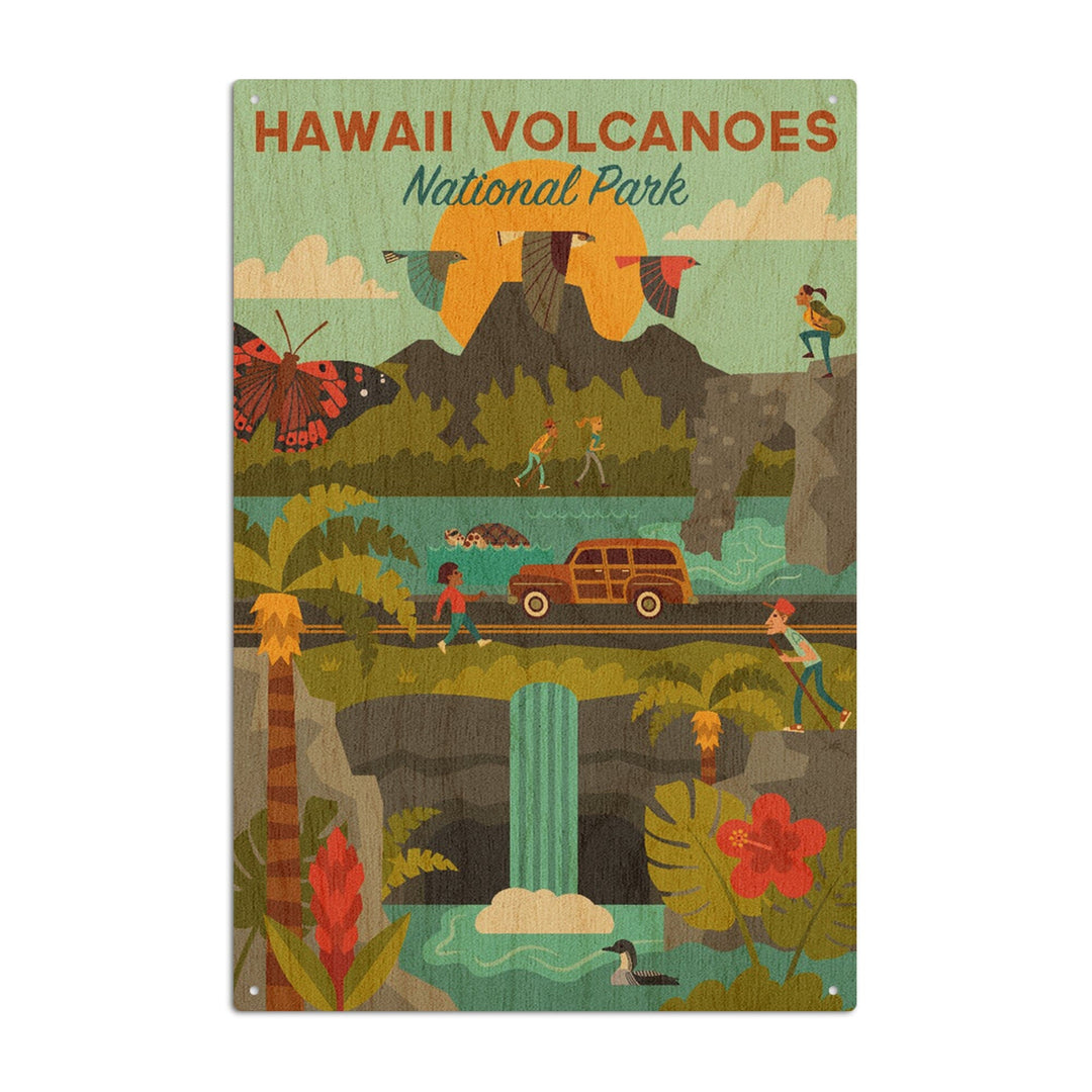 Hawaii Volcanoes National Park, Hawaii, Geometric National Park Series, Lantern Press Artwork, Wood Signs and Postcards Wood Lantern Press 10 x 15 Wood Sign 