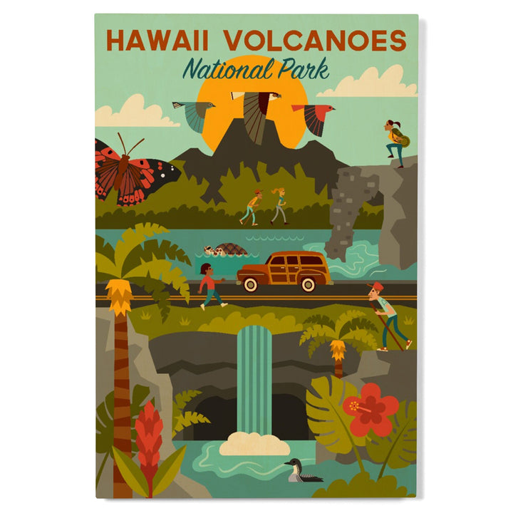 Hawaii Volcanoes National Park, Hawaii, Geometric National Park Series, Lantern Press Artwork, Wood Signs and Postcards Wood Lantern Press 