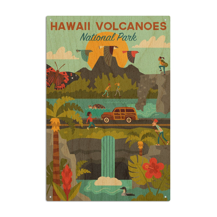 Hawaii Volcanoes National Park, Hawaii, Geometric National Park Series, Lantern Press Artwork, Wood Signs and Postcards Wood Lantern Press 6x9 Wood Sign 