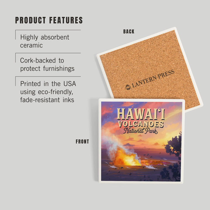 Hawai‘i Volcanoes National Park, Hawaii, Oil Painting, Coasters Coasters Lantern Press 