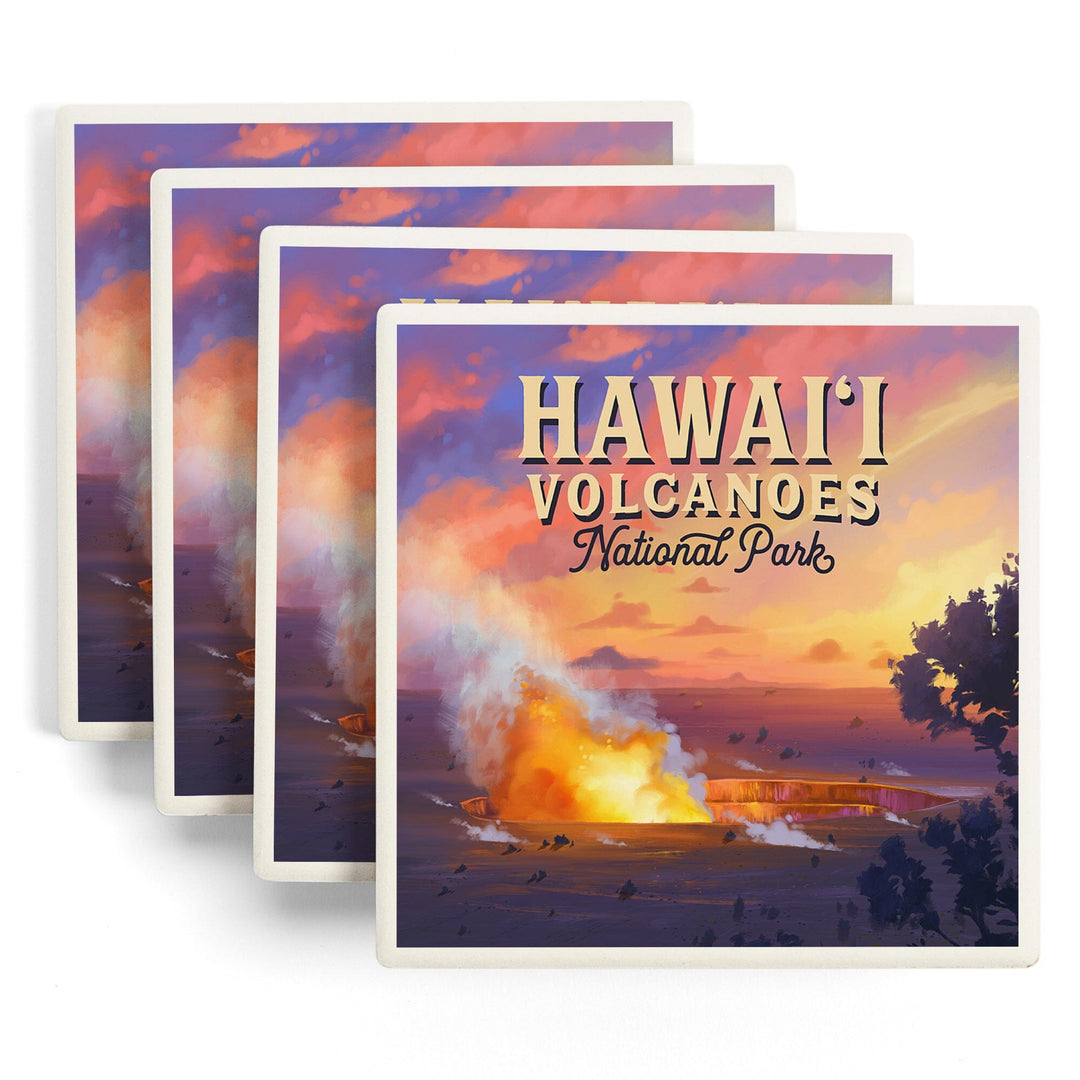 Hawai‘i Volcanoes National Park, Hawaii, Oil Painting, Coasters Coasters Lantern Press 