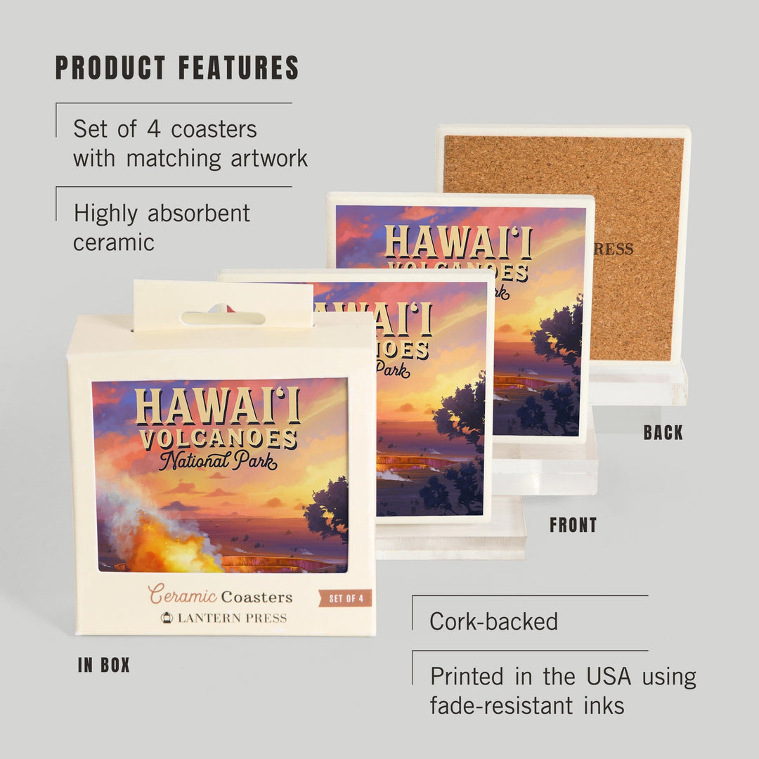 Hawai‘i Volcanoes National Park, Hawaii, Oil Painting, Coasters Coasters Lantern Press 