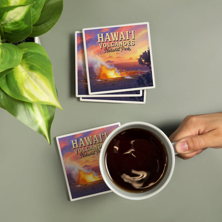 Hawai‘i Volcanoes National Park, Hawaii, Oil Painting, Coasters Coasters Lantern Press 