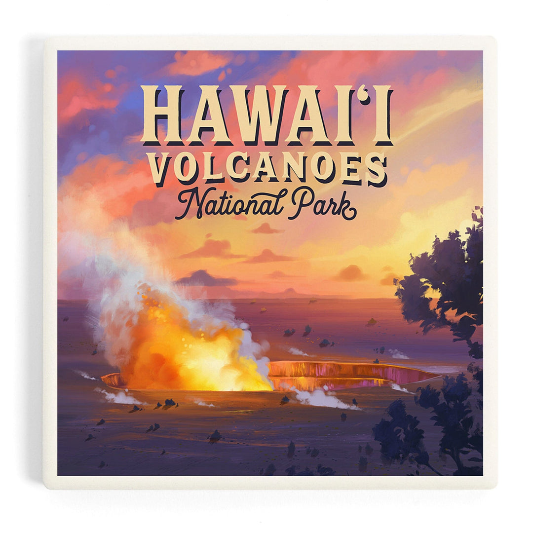 Hawai‘i Volcanoes National Park, Hawaii, Oil Painting, Coasters Coasters Lantern Press 