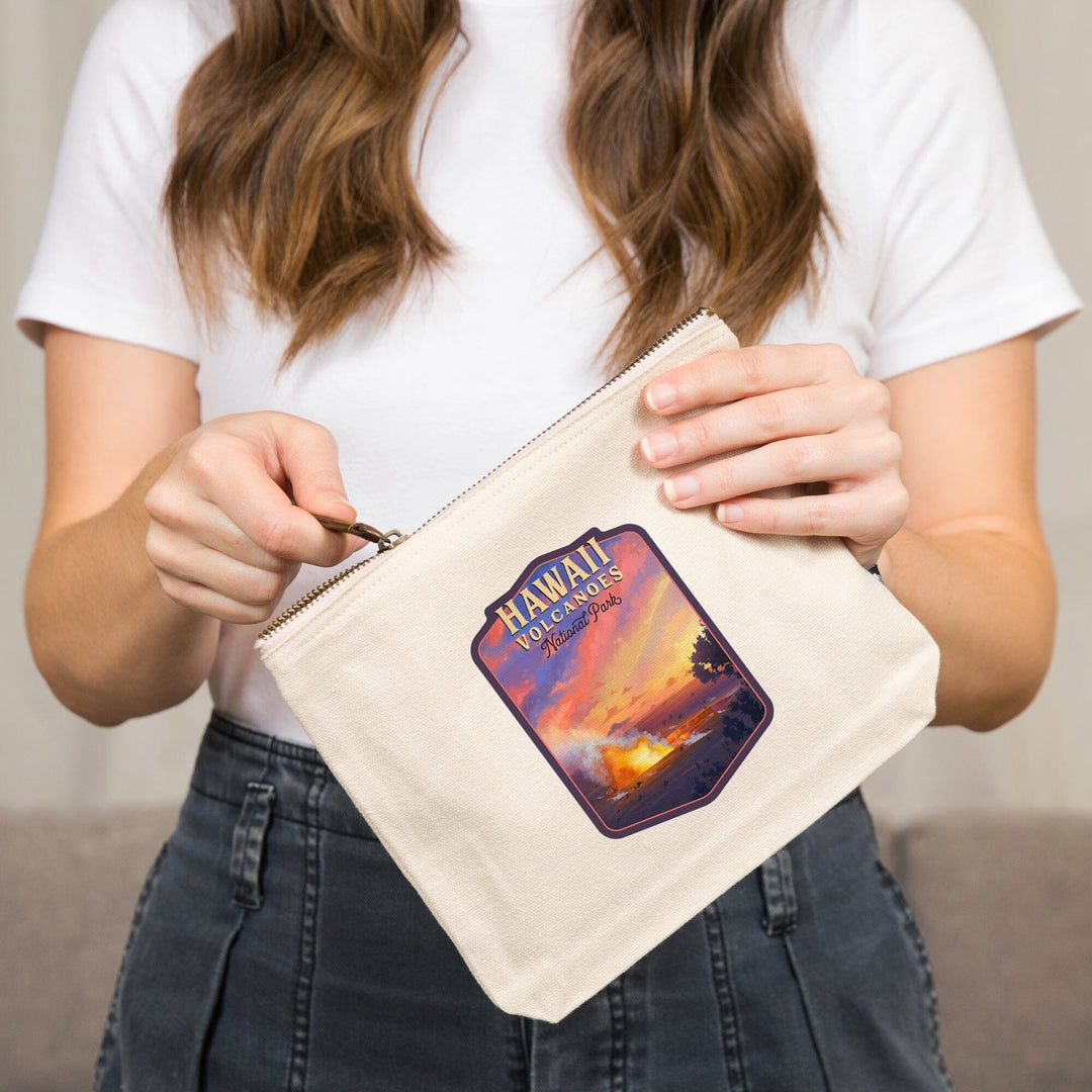 Hawai‘i Volcanoes National Park, Hawaii, Oil Painting,, Organic Cotton Zipper Pouch, Go Bag Go Bag Lantern Press 