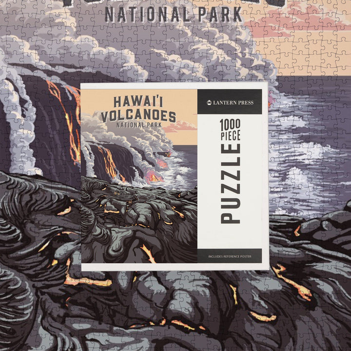 Hawaii Volcanoes National Park, Hawaii, Painterly National Park Series, Jigsaw Puzzle - Lantern Press