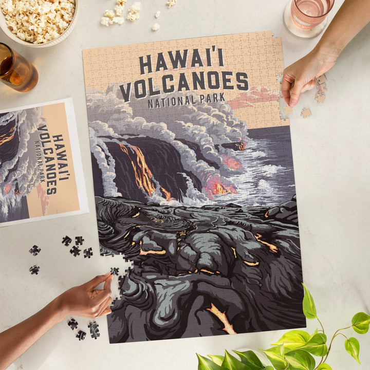 Hawaii Volcanoes National Park, Hawaii, Painterly National Park Series, Jigsaw Puzzle - Lantern Press