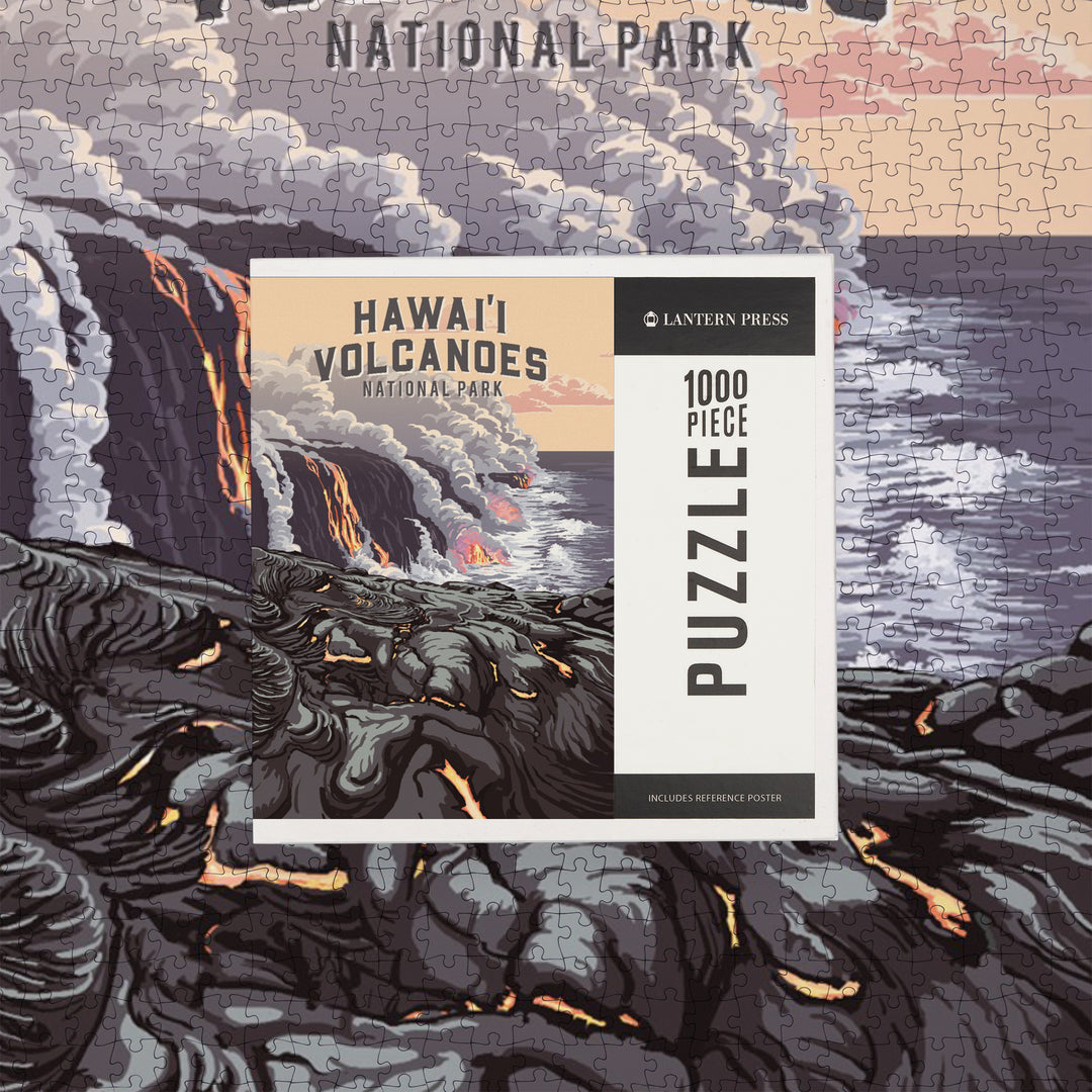 Hawaii Volcanoes National Park, Hawaii, Painterly National Park Series, Jigsaw Puzzle Puzzle Lantern Press 