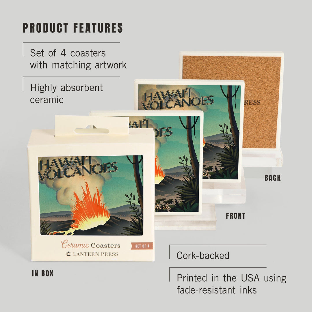 Hawaii Volcanoes National Park, Lithograph National Park Series, Coasters Coasters Lantern Press 