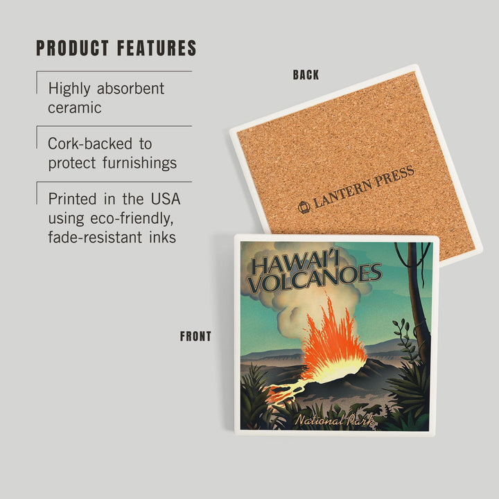 Hawaii Volcanoes National Park, Lithograph National Park Series, Coasters Coasters Lantern Press 