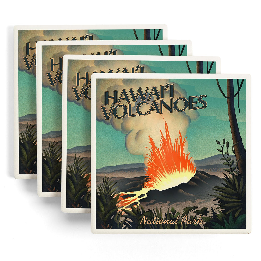 Hawaii Volcanoes National Park, Lithograph National Park Series, Coasters Coasters Lantern Press 