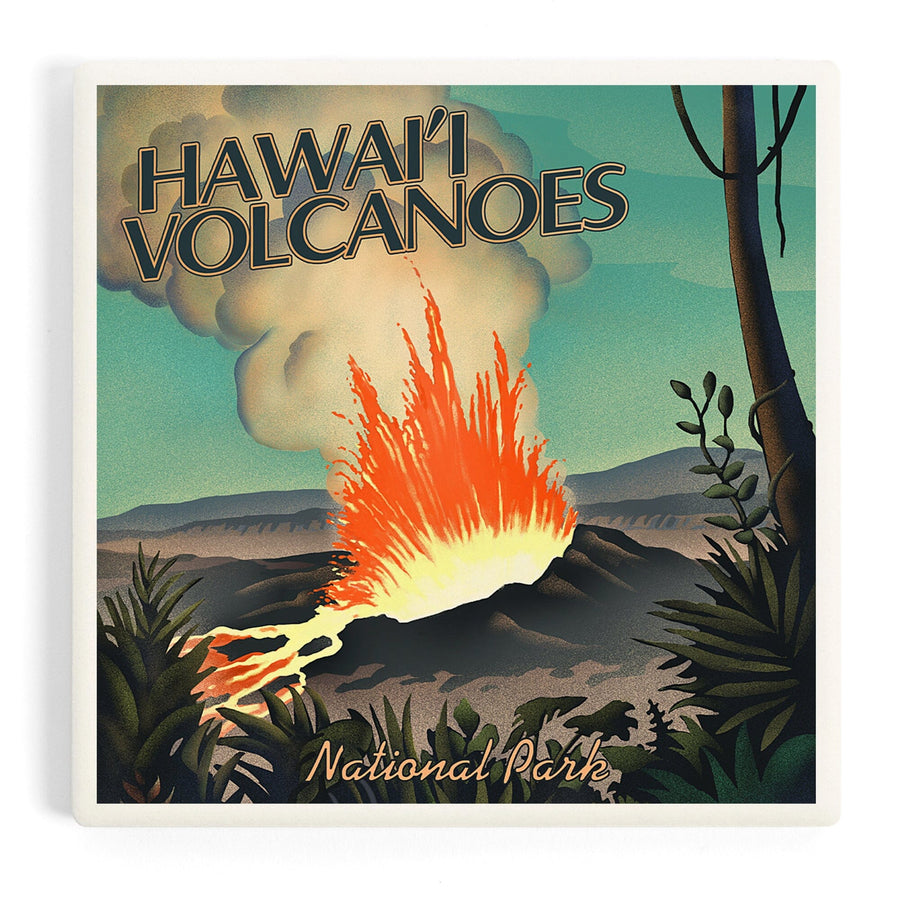 Hawaii Volcanoes National Park, Lithograph National Park Series, Coasters Coasters Lantern Press 