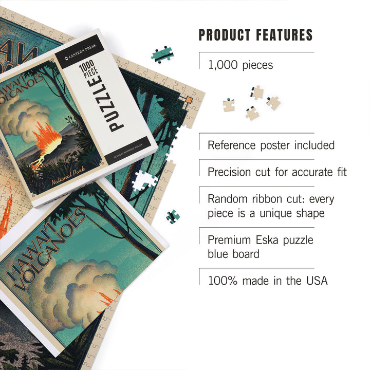 Hawaii Volcanoes National Park, Lithograph National Park Series, Jigsaw Puzzle Puzzle Lantern Press 