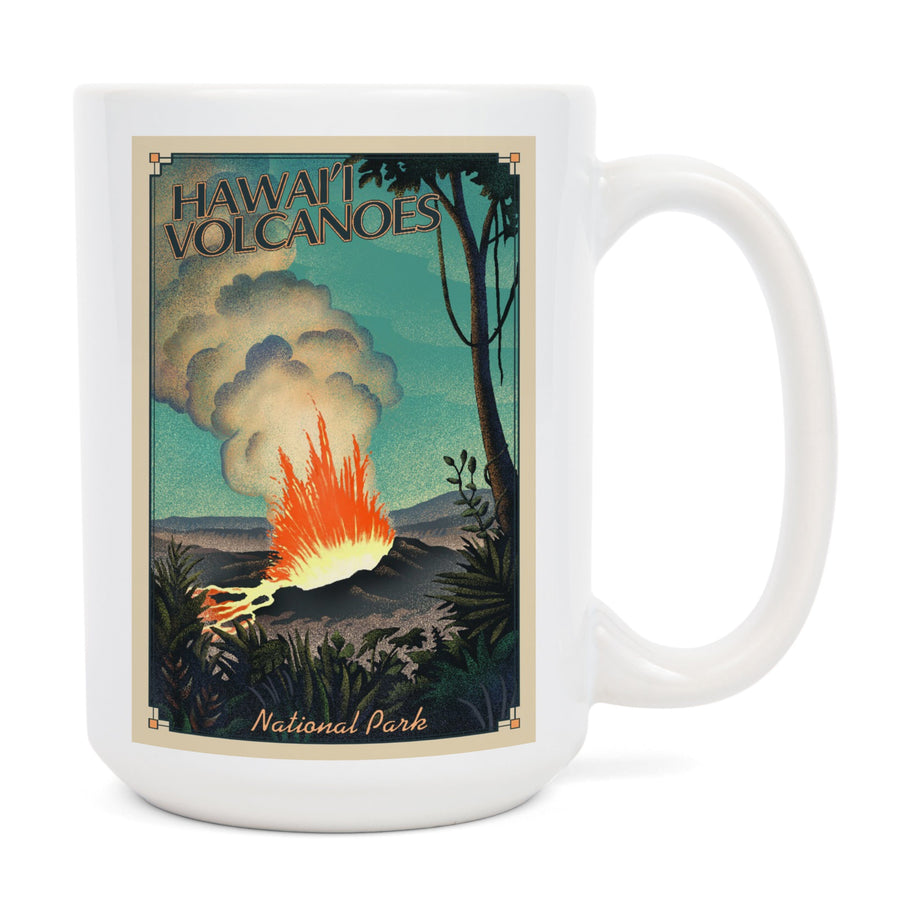 Hawaii Volcanoes National Park, Lithograph National Park Series, Lantern Press Artwork, Ceramic Mug Mugs Lantern Press 