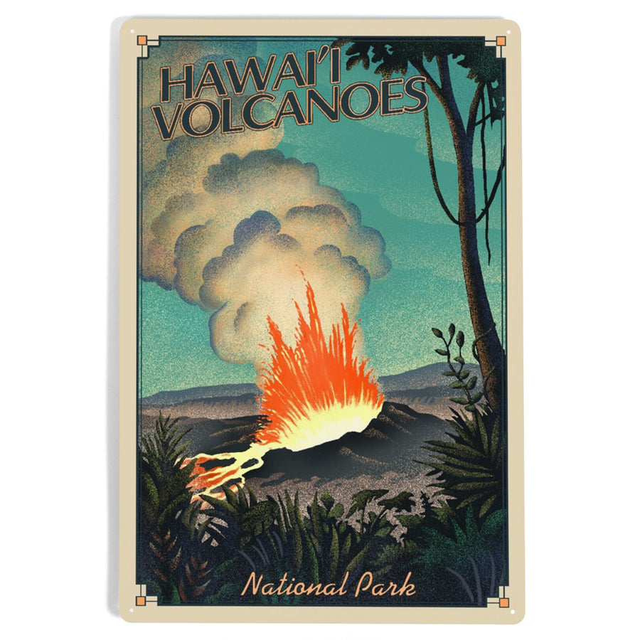 Hawaii Volcanoes National Park, Lithograph National Park Series, Metal Signs Metal Lantern Press 