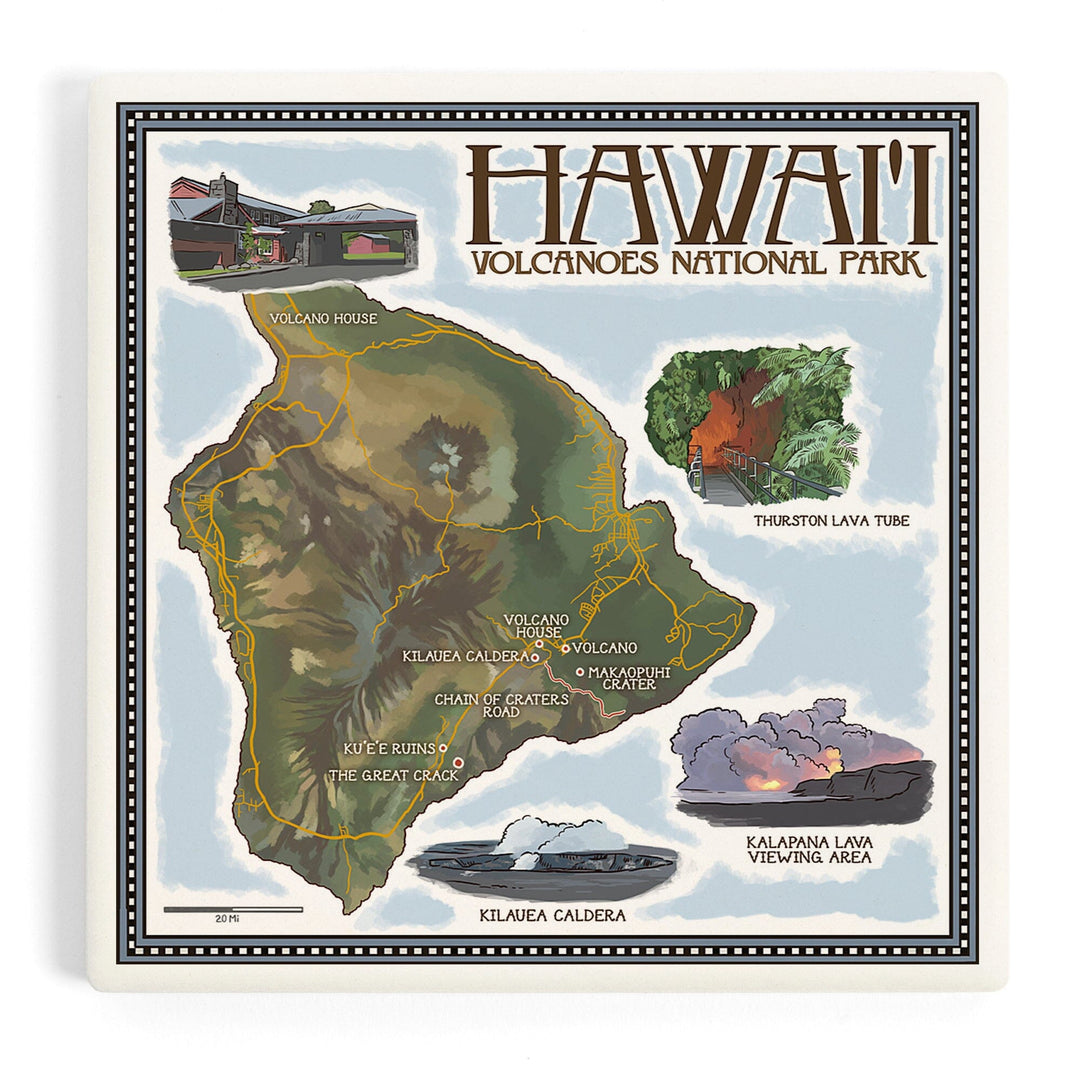 Hawaii Volcanoes National Park, Map of Hawaii, Coasters Coasters Lantern Press 