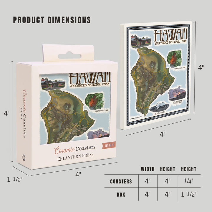 Hawaii Volcanoes National Park, Map of Hawaii, Coasters Coasters Lantern Press 