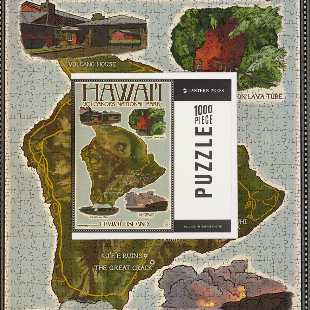 Hawaii Volcanoes National Park, Map of Hawaii, Jigsaw Puzzle Puzzle Lantern Press 
