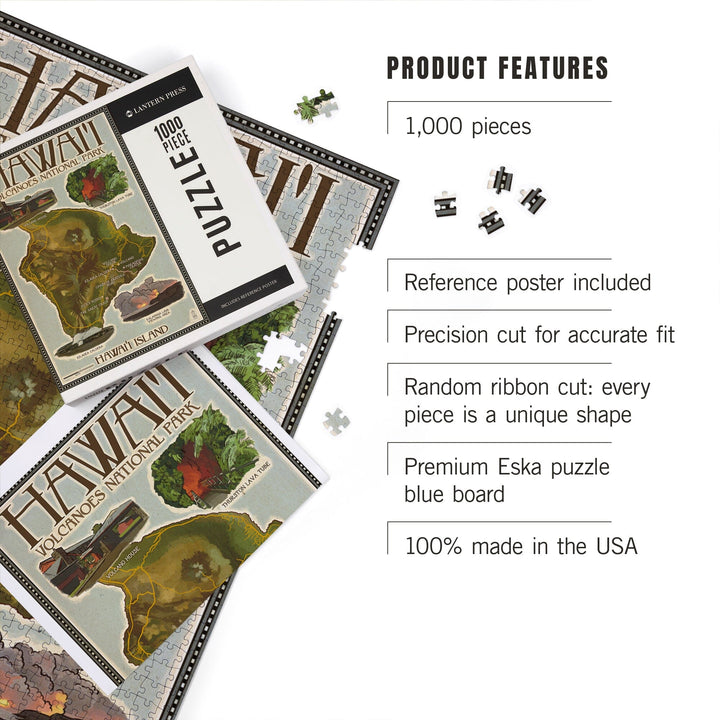 Hawaii Volcanoes National Park, Map of Hawaii, Jigsaw Puzzle Puzzle Lantern Press 