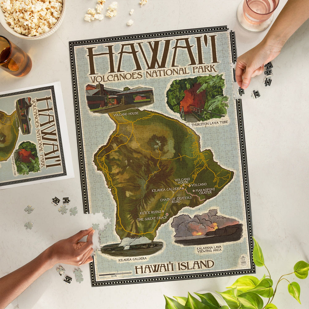 Hawaii Volcanoes National Park, Map of Hawaii, Jigsaw Puzzle Puzzle Lantern Press 