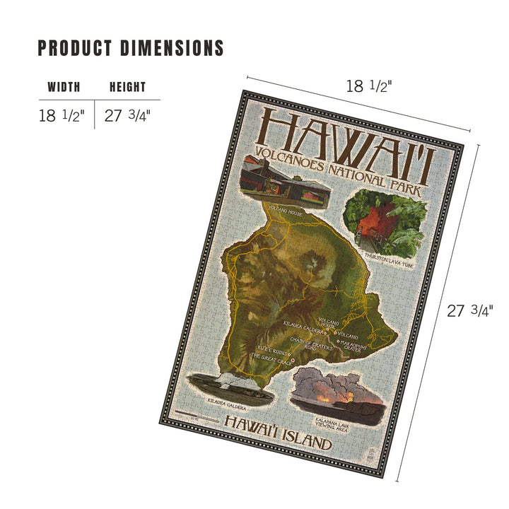 Hawaii Volcanoes National Park, Map of Hawaii, Jigsaw Puzzle Puzzle Lantern Press 