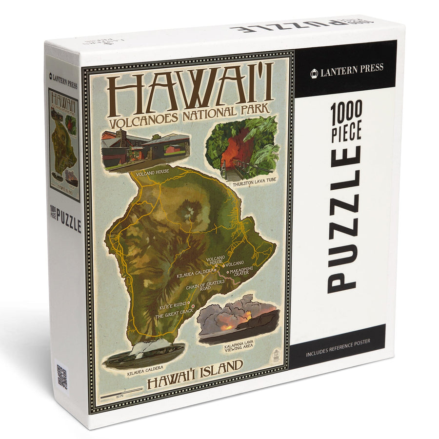 Hawaii Volcanoes National Park, Map of Hawaii, Jigsaw Puzzle Puzzle Lantern Press 