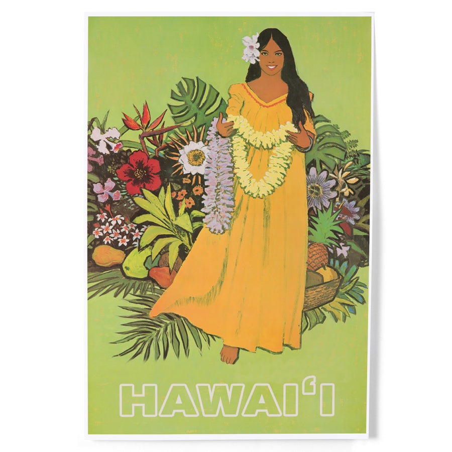 Hawaii, Welcome with Lei, Art & Giclee Prints Art Lantern Press 