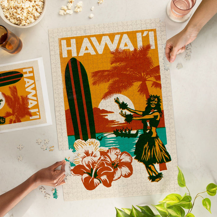 Hawai'i, Woodblock, Jigsaw Puzzle Puzzle Lantern Press 