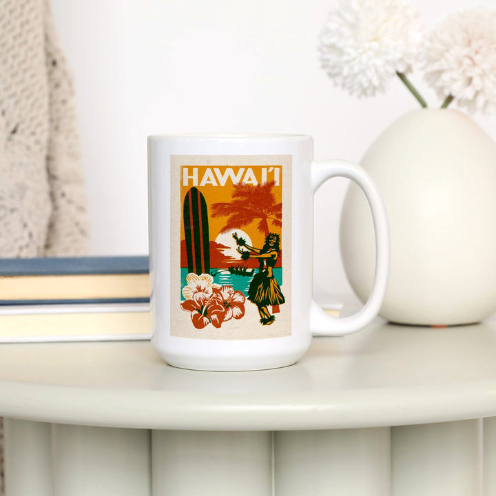 Hawai'i, Woodblock, Lantern Press Artwork, Ceramic Mug Mugs Lantern Press 