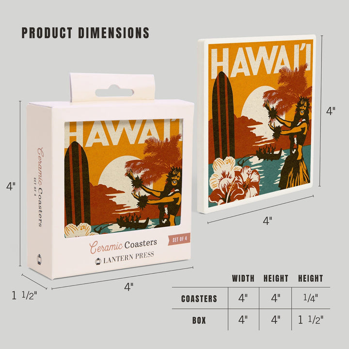 Hawai'i, Woodblock, Lantern Press Artwork, Coaster Set - Lantern Press