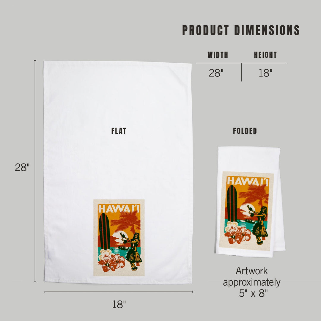 Hawai'i, Woodblock, Organic Cotton Kitchen Tea Towels Kitchen Lantern Press 