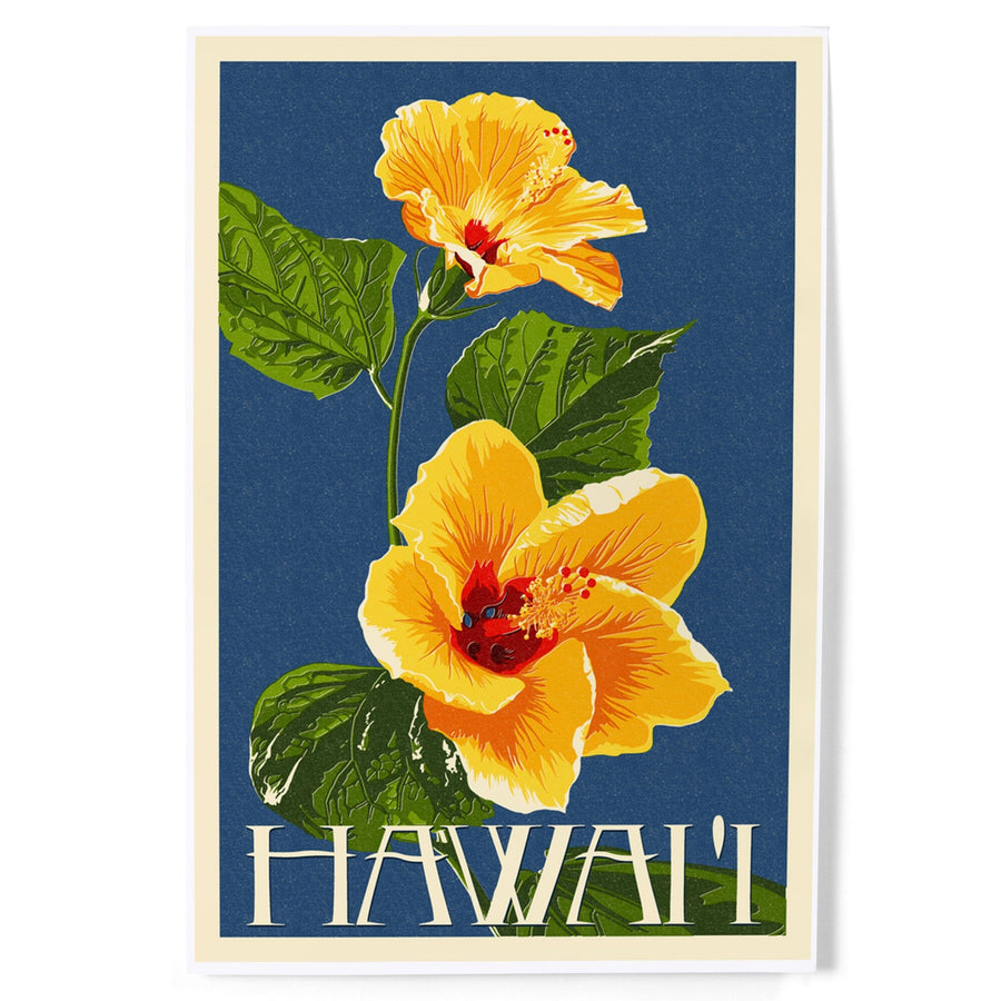 Hawaii, Yellow Hibiscus Flower Letterpress, Art & Giclee Prints Art Lantern Press 