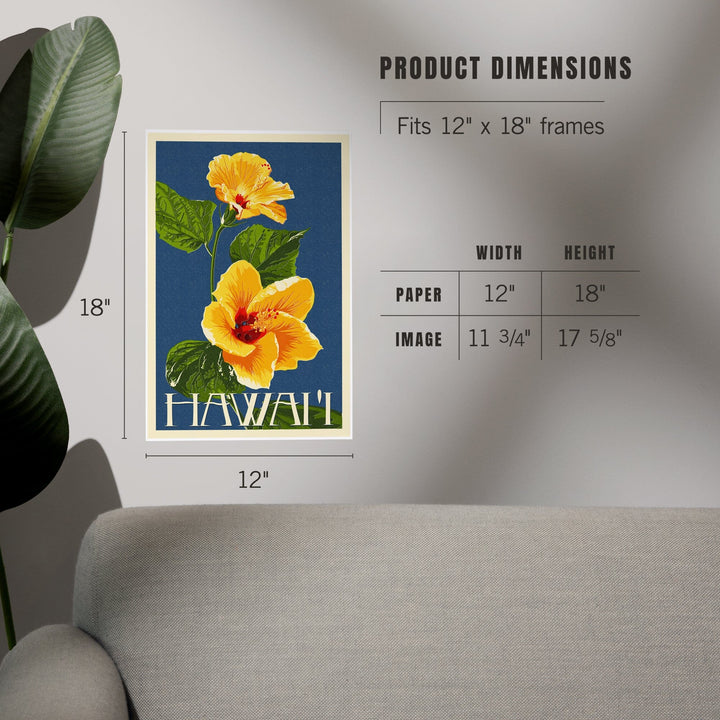 Hawaii, Yellow Hibiscus Flower Letterpress, Art & Giclee Prints Art Lantern Press 