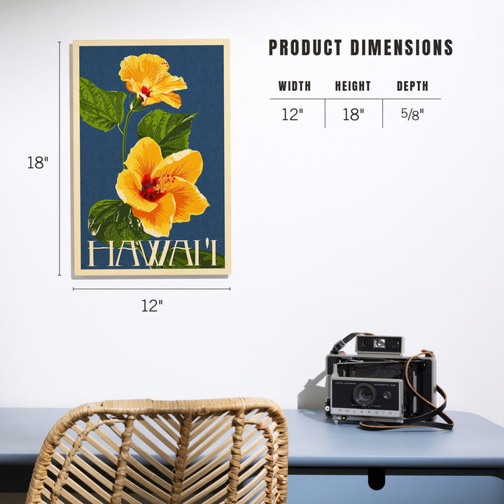 Hawaii, Yellow Hibiscus Flower Letterpress, Lantern Press Artwork, Wood Signs and Postcards Wood Lantern Press 