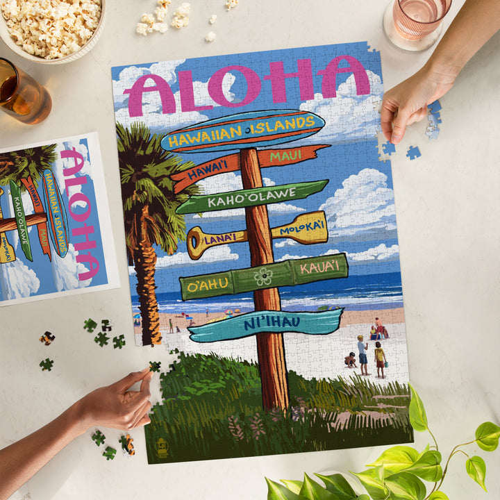 Hawaiian Islands, Destination Signpost, Jigsaw Puzzle Puzzle Lantern Press 
