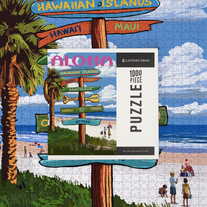 Hawaiian Islands, Destination Signpost, Jigsaw Puzzle Puzzle Lantern Press 