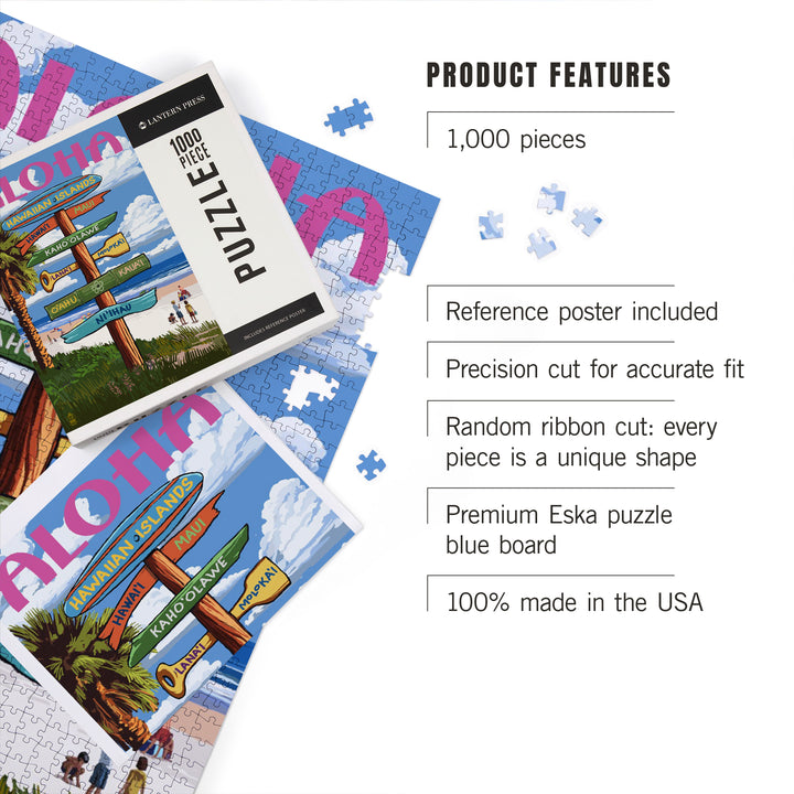 Hawaiian Islands, Destination Signpost, Jigsaw Puzzle Puzzle Lantern Press 
