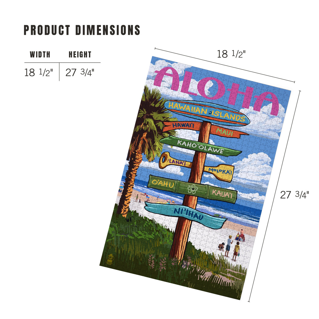 Hawaiian Islands, Destination Signpost, Jigsaw Puzzle Puzzle Lantern Press 